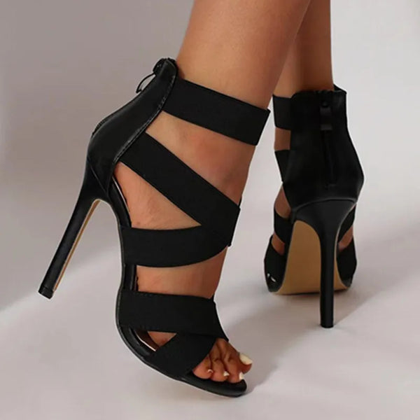 Elegant Open-Toe Gladiator Sandals for Women with Chic High Heels and Zipper Closure - Perfect for Parties and Weddings